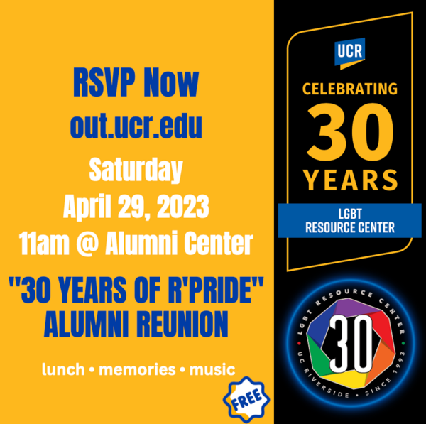 "30 Years of R'Pride" AALUMNI REUNION - RSVP NOW (Saturday, April 29, 2023) 11 am at Alumni Center